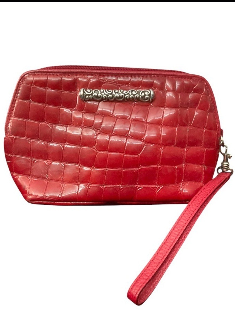 Brighton Red Croc-Embossed Wristlet Makeup Bag Clutch